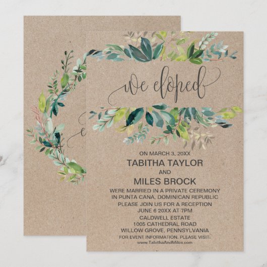 クラフト フォリアージ 私たちは駆け落ちしました 結婚式 披露宴 招待状 (正面/裏面)