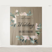 クラフト ブラッシュ ゴールド フローラル ウォーターカラー ウェディング ウェルカム タペストリー (正面)