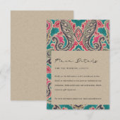 クラフト ボーホー トライバル イカット ピンク ティール ウェディング ディテール イー エンクロージャーカード (正面/裏面)