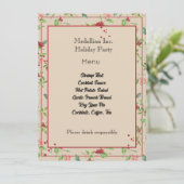 クラフト メニュー カードの赤い実と冬の葉 (スタンド正面)