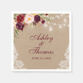 クラフト ラスティック ウェディング ジャー ライト レース フラワーリング スタンダードカクテルナプキン