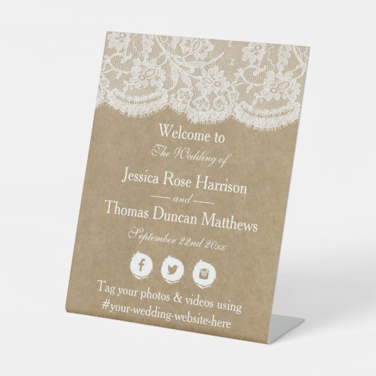 クラフト&レースのコレク結婚ションウェルカム 台座サイン (正面)