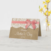 クラフト、レース&ピンクボウハッピーマザーズデイ カード (黄色い花)