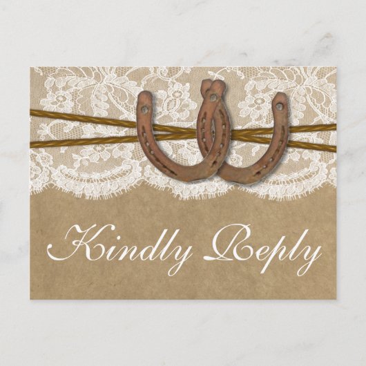 クラフト、レース&ホースシュー コレクション 返信カード インビテーションポストカード (正面)
