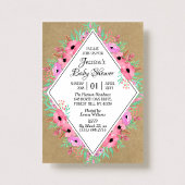 クラフト&素朴ウォーター色の花ベビーシャワー 招待状