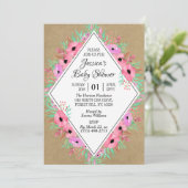 クラフト&素朴ウォーター色の花ベビーシャワー 招待状 (スタンド正面)