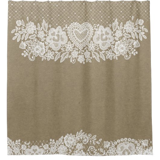 クラフト&素朴ホワイトレースファームハレースのようウス シャワーカーテン (正面)