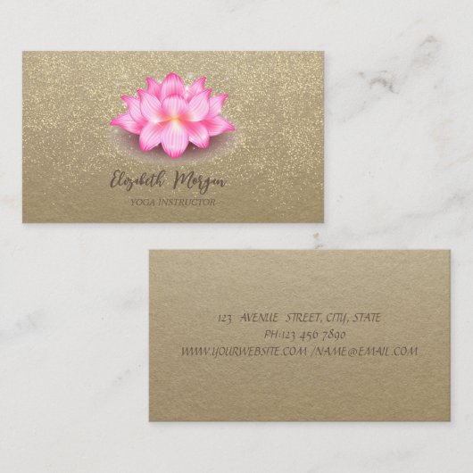 クラフト、素朴ロータス、金ゴールド紙吹雪バイオレットロータス 名刺 (正面/裏面)