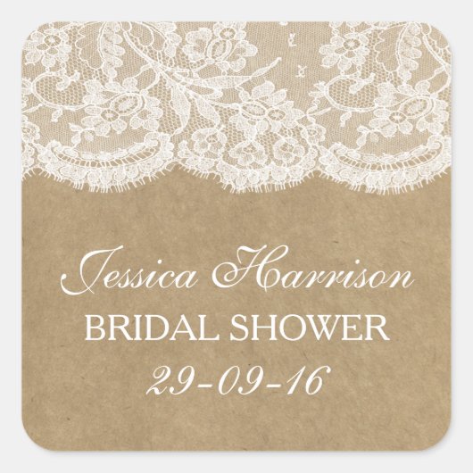 クラフト&素朴ヴィンテージホワイトレースブライダルシャワー スクエアシール (正面)