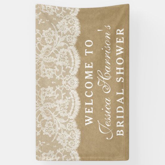 クラフト&素朴ヴィンテージホワイトレースブライダルシャワー 横断幕 (縦)