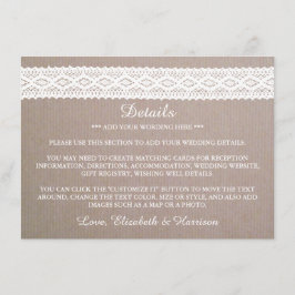 クラフト&素朴ヴィンテージホワイトレース結婚ズ詳細 エンクロージャーカード