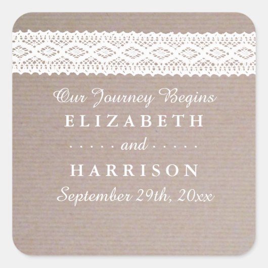 クラフト&素朴ヴィンテージホワイトレース結婚式の引き出物 ラウンドシール (正面)