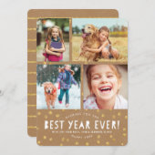 クラフト+金ゴールドグリッタールックホリデーフォトカード シーズンカード (正面/裏面)