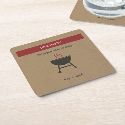 クラフト&BBQ素朴パーティー誕生日コースター スクエアペーパーコースター (アングル)