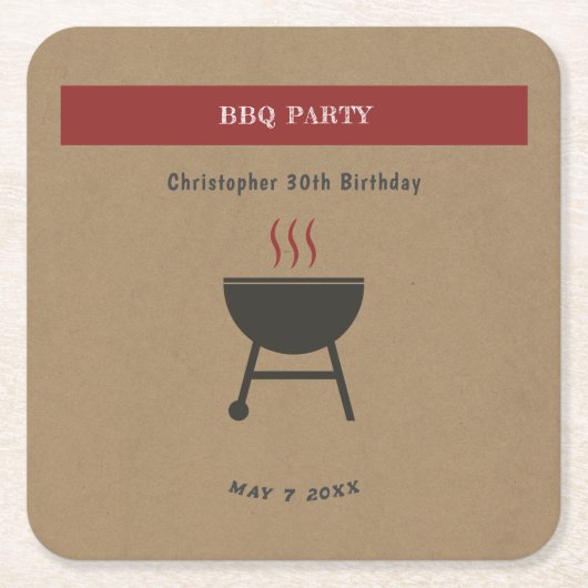 クラフト&BBQ素朴パーティー誕生日コースター スクエアペーパーコースター (正面)