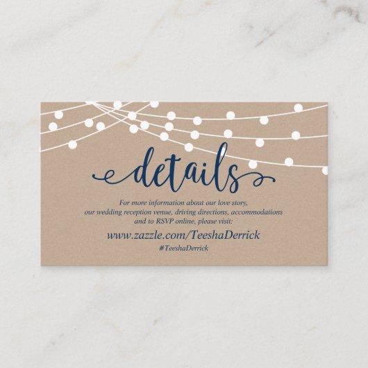 クラフトString Light、ネイビーブルー結婚ズ詳細 エンクロージャーカード (正面)