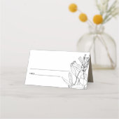 クラフモダント黒白ラインスケッチフローラ プレイスカード (正面)