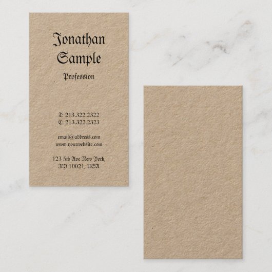 クラフ実在紙ノスタルジッククラシックヴィンテージプレーン 名刺 (正面/裏面)