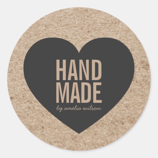 クラフ素朴トとグレーのハート手作り ラウンドシール (正面)