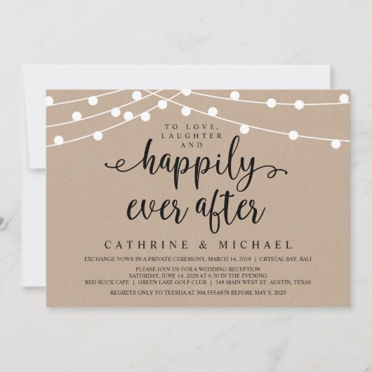クラフ素朴トの駆け落ち場のフ結婚ァームストリングライト 招待状 (正面)