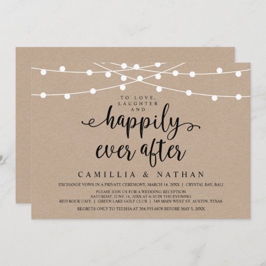 クラフ素朴トの駆け落ち場のフ結婚ァームストリングライト 招待状 (正面/裏面)