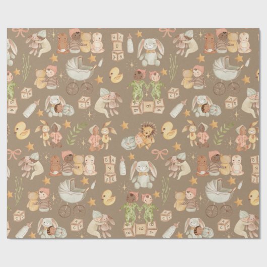 クラフ素朴トオールエスニティヴィンテージベビー&フレンズ ラッピングペーパー (フラット)