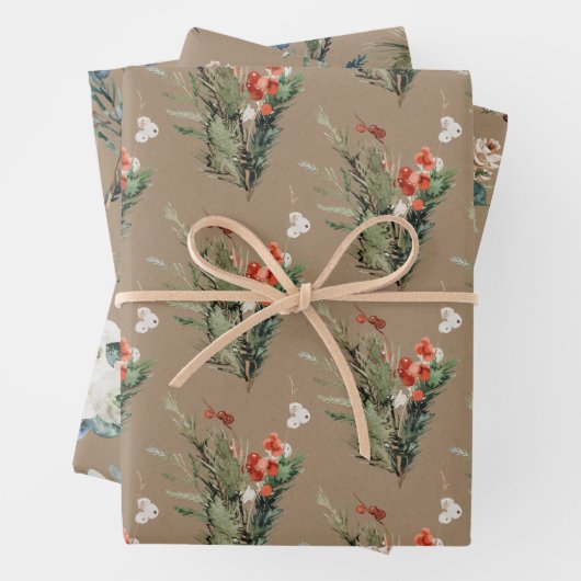 クラフ素朴トクリスマスブーケススプリグ&ポジズ ラッピングペーパーシート (インサイチュ)