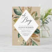 クラフ素朴トグリーンリー葉群ボーイ秋ベビーシャワー 招待状 (スタンド正面)