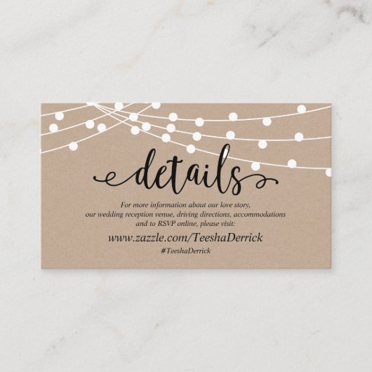 クラフ素朴トストリングライト,結婚の詳細のWebサイト エンクロージャーカード (正面)