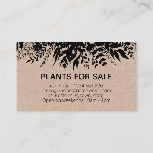クラフ素朴トブラックブーケ自家生育植物子供部屋 名刺 (裏面)