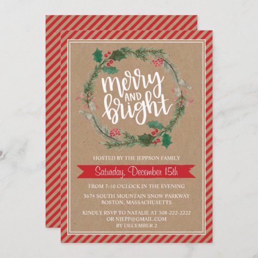 クラフ素朴トリースクリスマスホリデー招待状 招待状 (正面/裏面)