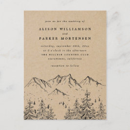 クラフ素朴ト手描き山と木の結婚木 インビテーションポストカード