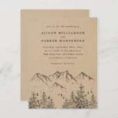 クラフ素朴ト手描き山と木の結婚木 インビテーションポストカード (正面/裏面)