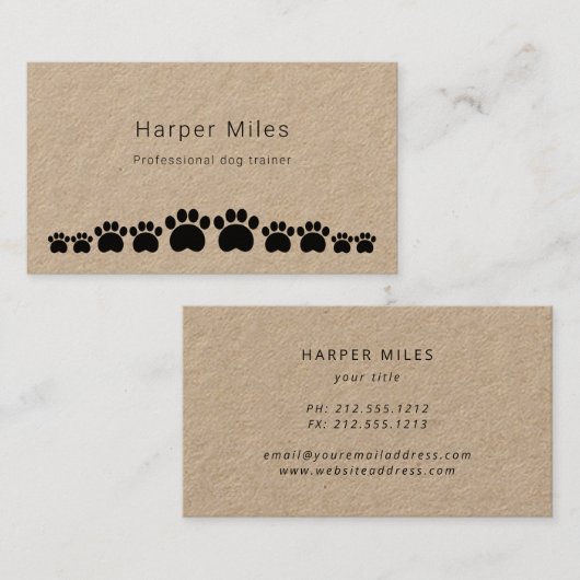 クラフ素朴ト紙がドッグトレーナーの名刺を手にします 名刺 (正面/裏面)