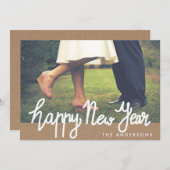 クラフ素朴ト紙ハッピーニューイヤータイポグラフィ写真 シーズンカード (正面/裏面)