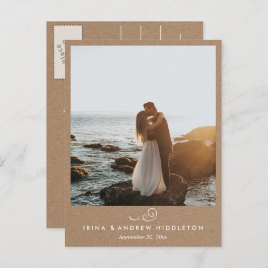 クラフ素朴ト紙ラヴと感謝していの写真結婚。 ポストカード (正面/裏面)