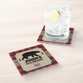 クラフ素朴ト紙ルックバッファロープレイドウィズベア ガラスコースター (アングル)