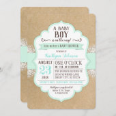 クラフ素朴ト紙レースシーフォームベビーシャワー 招待状 (正面/裏面)