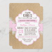 クラフ素朴ト紙レースピンクベビーシャワー 招待状 (正面/裏面)