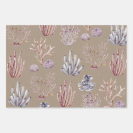クラフ素朴ト紙水色サンゴ類雑草 ラッピングペーパーシート