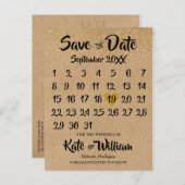 クラフ素朴ト金ゴールドハートカレンダー日付の保存 案内ポストカード (正面/裏面)