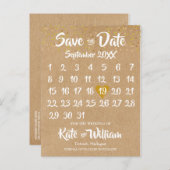 クラフ素朴ト金ゴールドハートカレンダー日付の保存 案内ポストカード (正面/裏面)