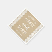 クラフ素朴ト&レース結婚モノグラム スタンダードカクテルナプキン (角)