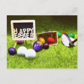 クラブとゴルフボールを備えたゴルフイースターカラフル シーズンポストカード (正面)