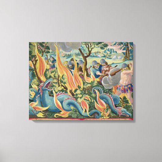 クラブとトーチを使用したインドのヘビの捕獲 キャンバスプリント (正面)