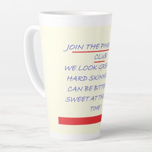 クラブのおもしろいメッセージに青と赤で参加 カフェラテマグ (左アングル)