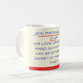 クラブのおもしろいメッセージに青と赤で参加 コーヒーマグカップ (正面左)