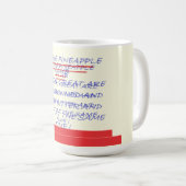 クラブのおもしろいメッセージに青と赤で参加 コーヒーマグカップ (正面右)