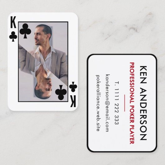 クラブのキング写真白黒トランプのポーカー選手 名刺 (正面/裏面)