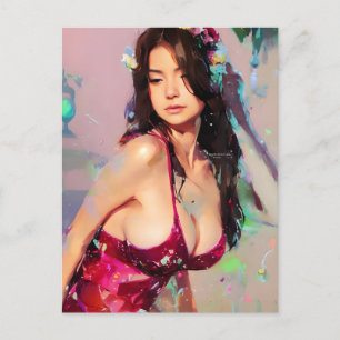 クラブのハガキカラフルに絵画おける女性 ポストカード